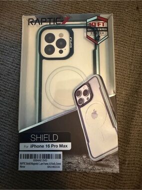 Raptic Shield Magnetic Case for iPhone 16 Pro Max — Green Frame, Clear Back